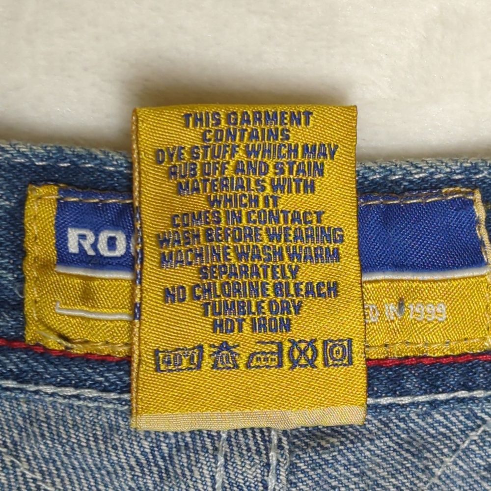 Vintage Y2K Baggy Rocawear‎ Blue Wide Leg Embroidered Jorts sz. 38W Hip Hop - Picture 8 of 16